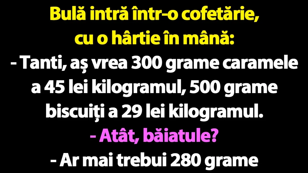 BANC | Bulă intră într-o cofetărie, cu o hârtie în mână