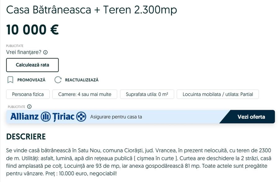 Casă bătrânească/ sursa foto: OLX