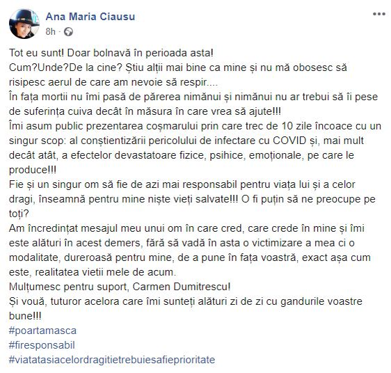 Fosta iubită a lui Fuego, dezvăluiri șocante despre lupta cu noul coronavirus! Ana Maria Ciaușu e încă în spital: “Te doare tot în tine și simți că îți iese foc din nas și din trahee. În fața morții, nu…”