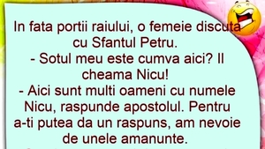 BANC | În fața Porții Raiului, o femeie discută cu Sfântul Petru: "Nicu e cumva aici?"