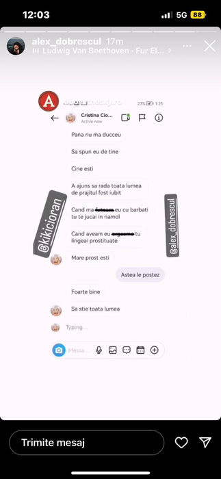 Cristina Cioran, conversații șocante cu Alex Dobrescu. Iubitul tinerel a făcut-o de râs în mediul online