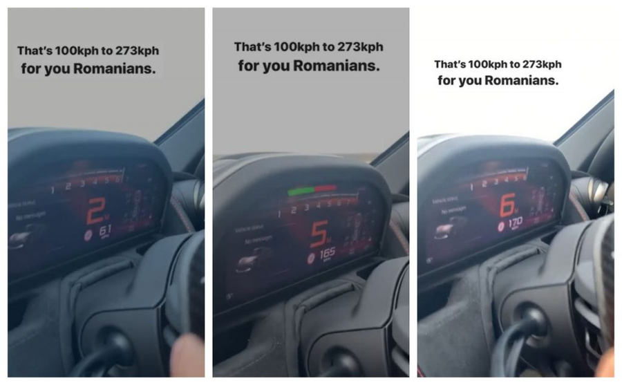 Andrew Tate, filmat în timp ce își conduce autoturismul marca McLaren 720 S cu peste 270 km/h © Instagram Stories 