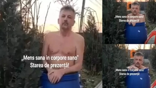Imaginile care au făcut internauții să râdă cu lacrimi. Un primar din Iași s-a filmat în timp ce se scălda într-un butoi cu murături, aproape dezbrăcat