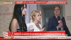 Raluca de la Bambi, sarbatorita la inaltime de ziua ei. Denisa a legat-o la ochi si urcat-o la etajul 15