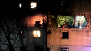 Explozie urmată de incendiu într-un bloc din Găeşti. Localnicii au fost evacuați de urgență | FOTO