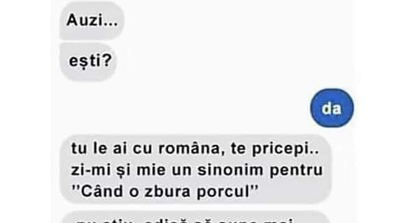 BANCUL ZILEI | "Zi-mi un sinonim pentru 'când o zbura porcul'!"