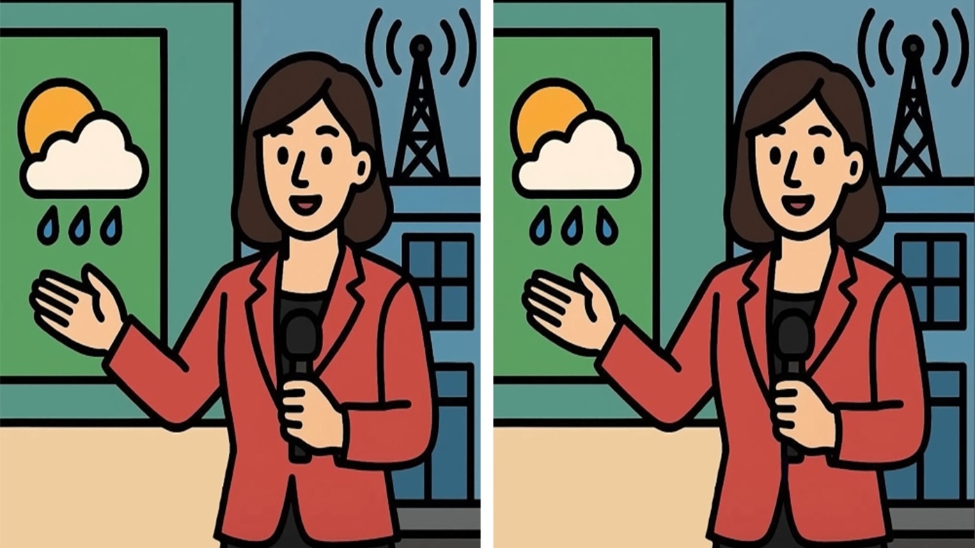 Test de inteligență | Identificați cele 3 diferențe dintre cele două prezentatoare ale rubricii Meteo