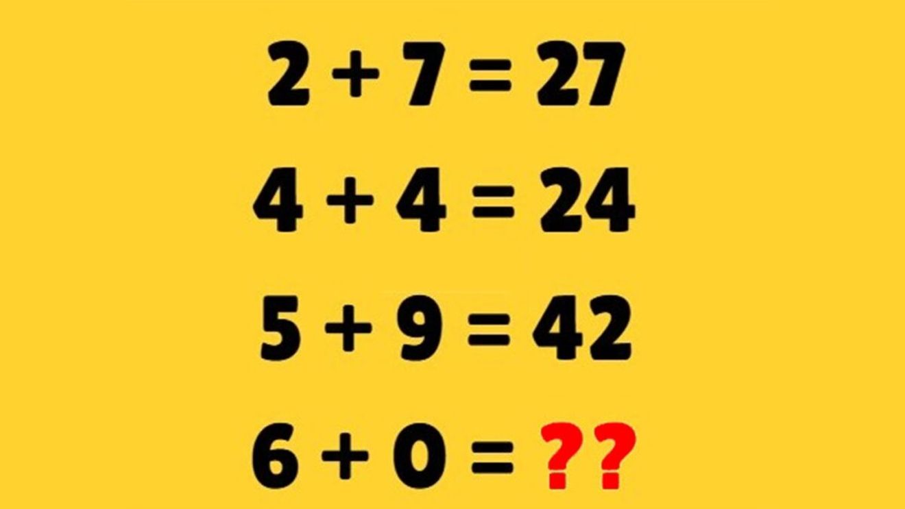 Test de inteligență | Dacă 2+7=27, 4+4=24, 5+9=42, atunci cât este 6+0?