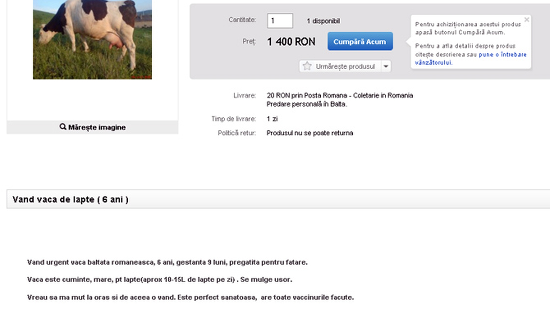 Doamne, unde s-a ajuns! Anuntul de pe net care te va face sa spui "Ba, esti prost!" - Un taran isi vinde vaca pe un Iphone - Baltata romaneasca se mulge usor