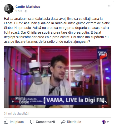 CODIN MATICIUC, despre ieşirea nervoasă a lui TUDOR CHIRILĂ în direct:”Fiecare ţărănuş…“