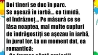 Bancul de miercuri. Doi tineri se duc în parc: „Ce frumos cântă greierii”