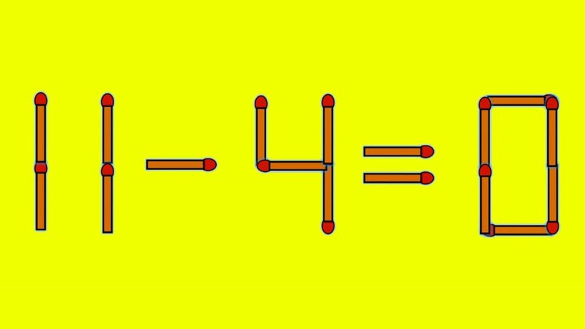 TEST IQ | 11 – 4 = 0 este greșit. Pentru a corecta egalitatea, mutați un singur chibrit