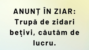 BANC | Anunț la ziar: "Trupă de zidari bețivi, căutăm de lucru"