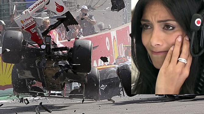 Momente de groaza! Nicole Scherzinger a privit de pe margine cum masina iubitului ei, Lewis Hamilton, s-a facut praf pe pista