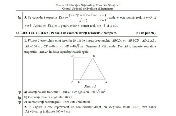 Aşa arată modelele de subiect care ar putea pica la proba de Matematică de la Evaluarea Naţională