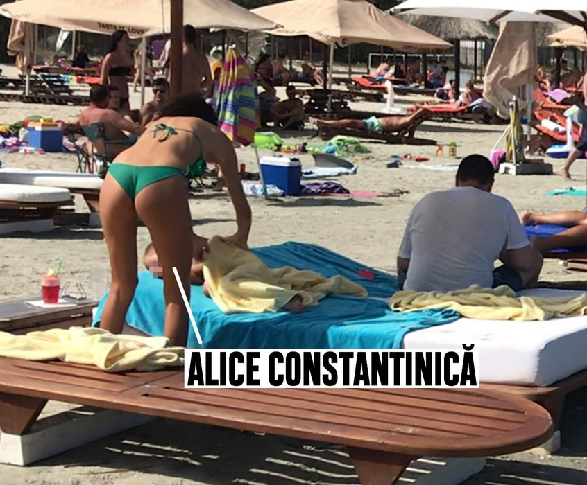 Alice Constantinică, pe plajă, cu iubitul și cu fiul ei