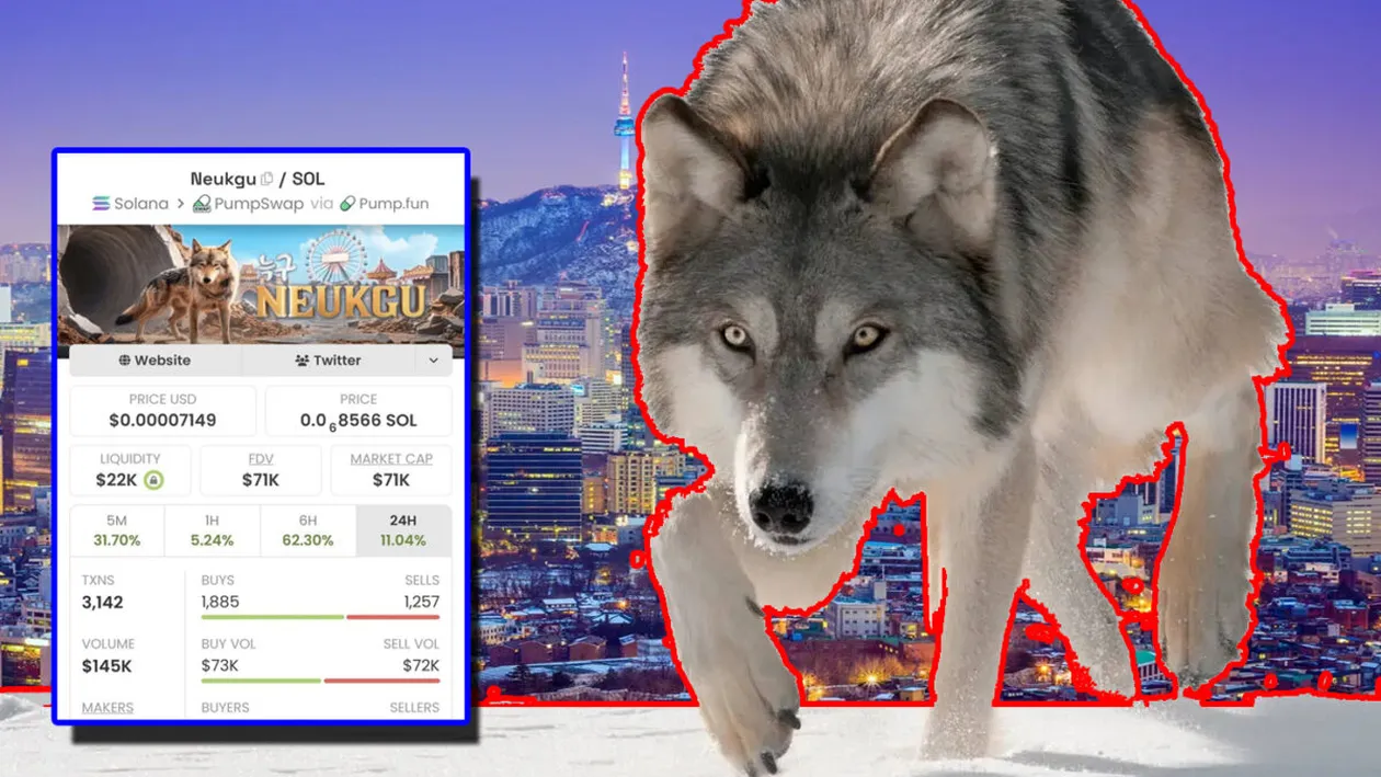 Un lup evadat dintr-o grădină zoologică este fenomen național în Coreea de Sud, devenind și simbol de  monedă crypto