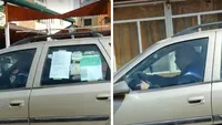 Idee genială! Un bărbat din Iași și-a lipit declarația de proprie răspundere pe geamul mașinii