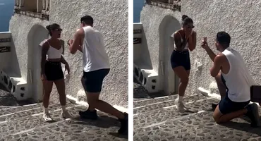 Nu e un banc! Ce a pățit acest tânăr în Santorini, după ce s-a așezat în genunchi pentru a-și cere iubita în căsătorie