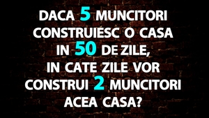 Test de inteligență | Dacă 5 muncitori construiesc o casă în 50 de zile, în câte zile vor construi 2 muncitori acea casă?