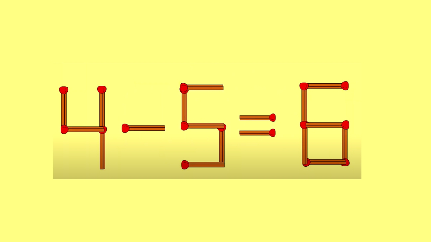 Test de inteligență | Mutați un singur băț de chibrit pentru a corecta egalitatea: 4-5=6