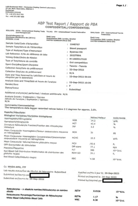 Document oficial cu privire la cazul de doping al Simonei Halep/ Sursa foto: RomâniaTV.net