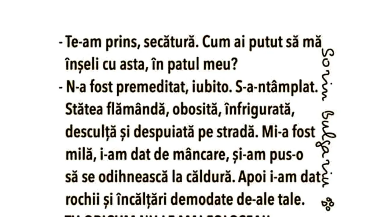 BANC | Te-am prins, secătură! Cum ai putut să mă înșeli cu asta, în patul meu?