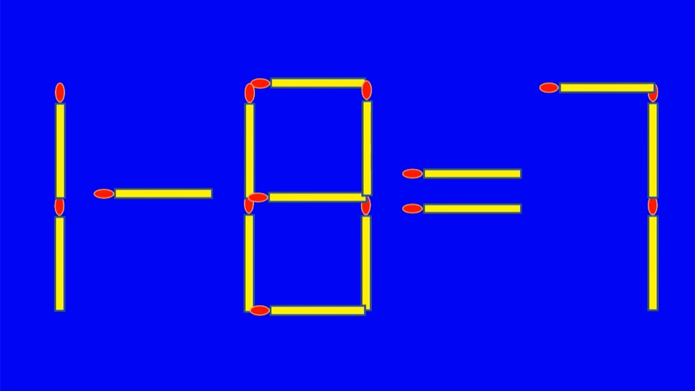 Test IQ cu chibrituri | Corectați 1 - 8 = 7, mutând un singur băț