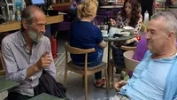 Gigi Becali a fost filmat la terasă cu un cerşetor! Acum s-a aflat ce au ”negociat” cei doi: ”I-a propus să îi dea...”