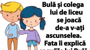 BANC | Bulă și colega lui de liceu se joacă de-a v-ați ascunselea. Fata îi explică regulile