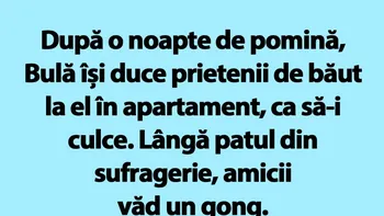 BANC | După o noapte de pomină, Bulă își duce prietenii de băut la el în apartament, ca să-i culce