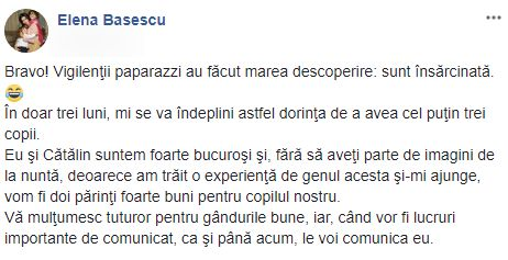 Elena Băsescu a confirmat sarcina: „În doar trei luni, mi se va îndeplini astfel dorinţa de a avea cel puţin trei copii. Eu şi Cătălin suntem foarte bucuroşi”