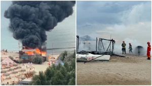 Incendiu pe plaja Zoom din Constanța! O magazie plină de echipamente și două ambarcațiuni s-au făcut scrum