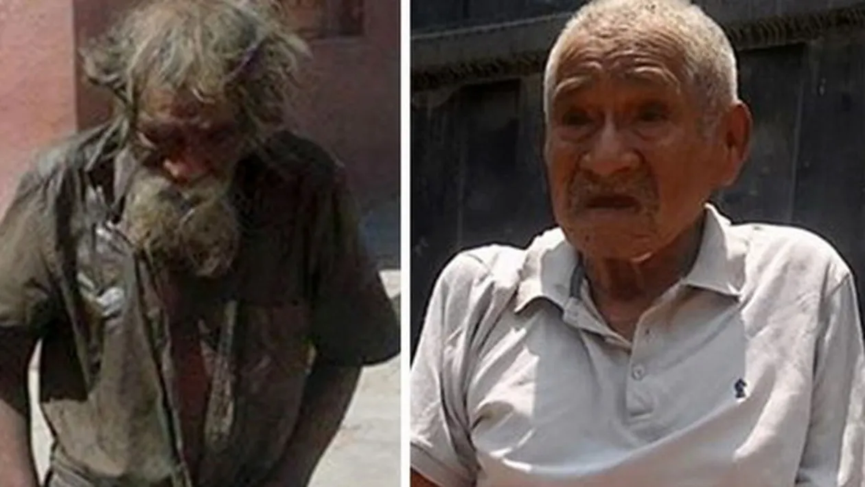 Gest emotionant pentru un batran cersetor. Nu se mai spalase de ani de zile, iar localnicii l-au ingrijit si l-au hranit!