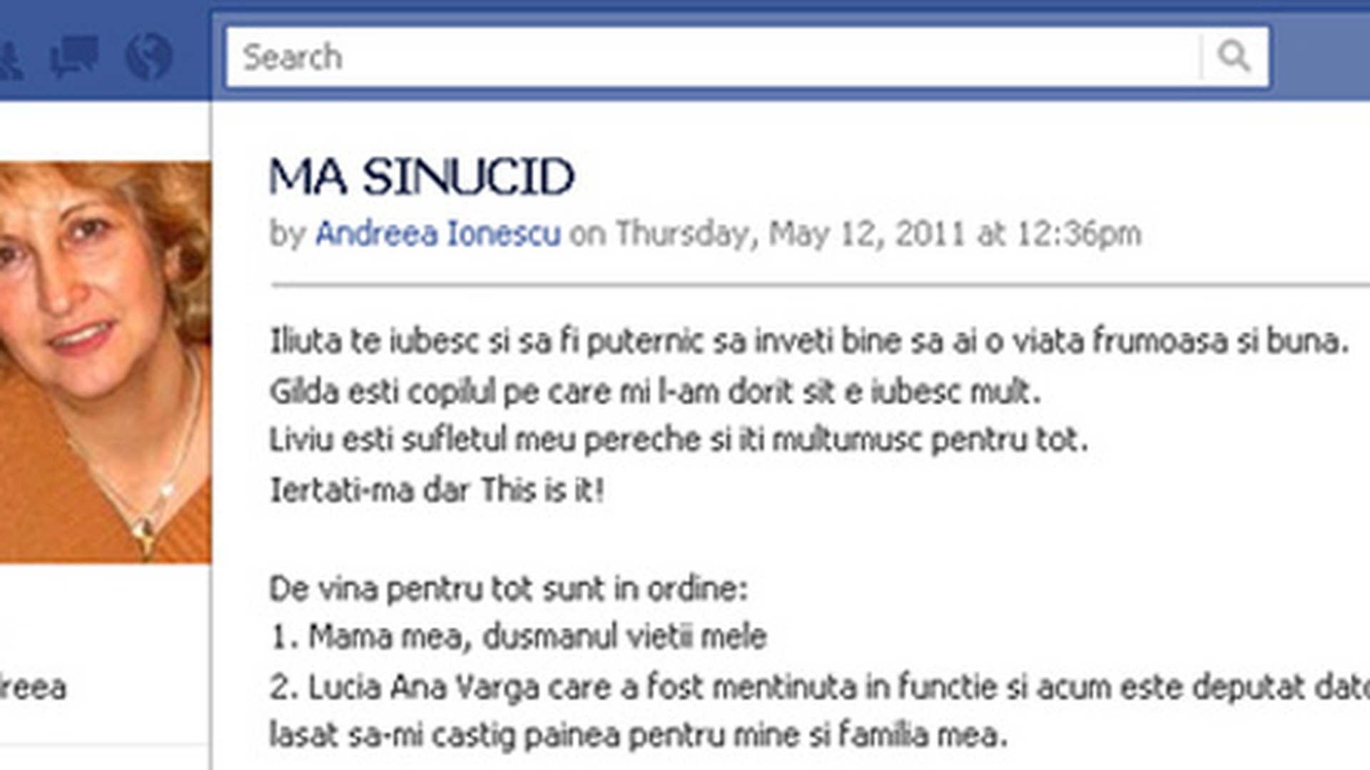 Cutremurator! Un functionar public, prima femeie din Romania, care si-a anuntat sinuciderea pe Facebook