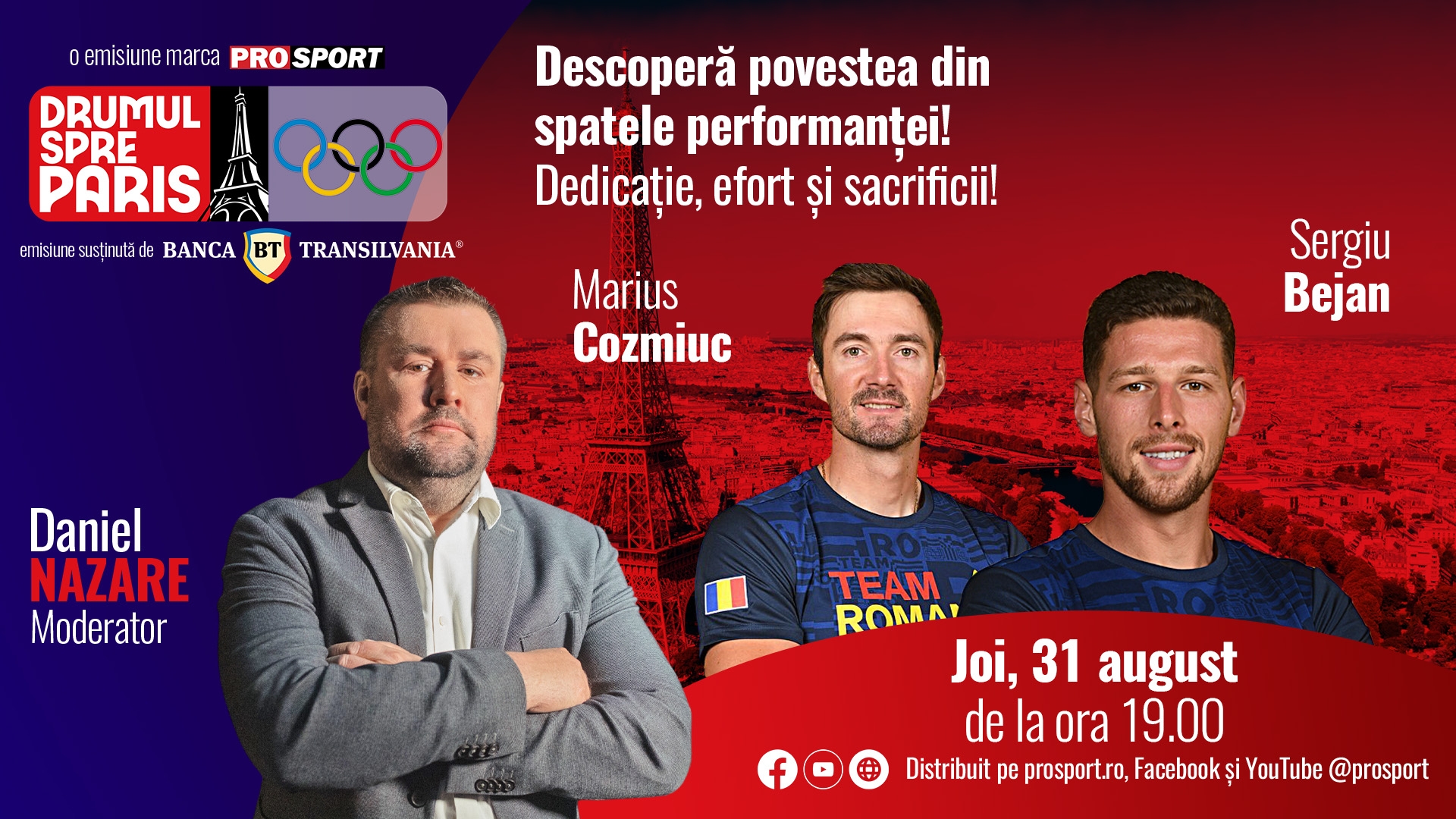 Canotorii Marius Cozmiuc şi Sergiu Bejan sunt invitații emisiunii ‘‘Drumul spre Paris’’ de joi 31 august, de la ora 19:00