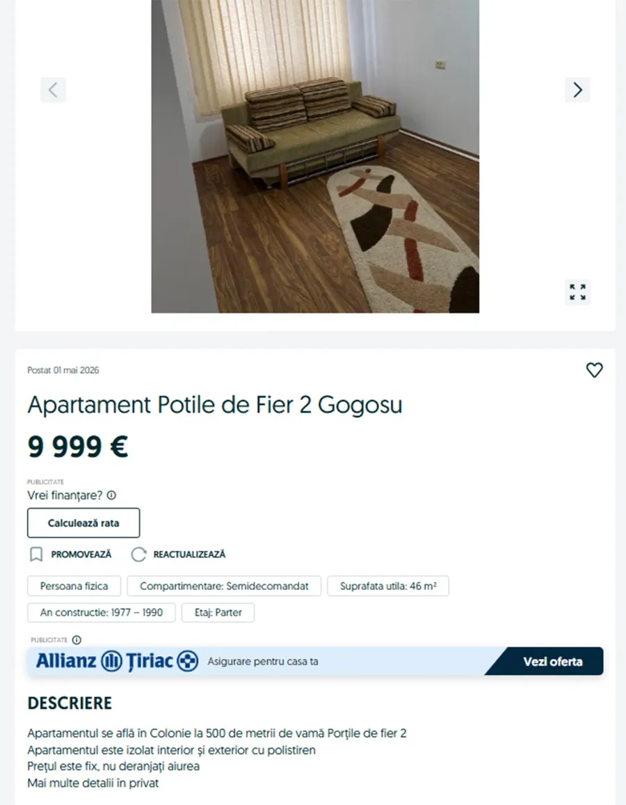 Apartament cu 9.999 de euro/ sursa foto: olx