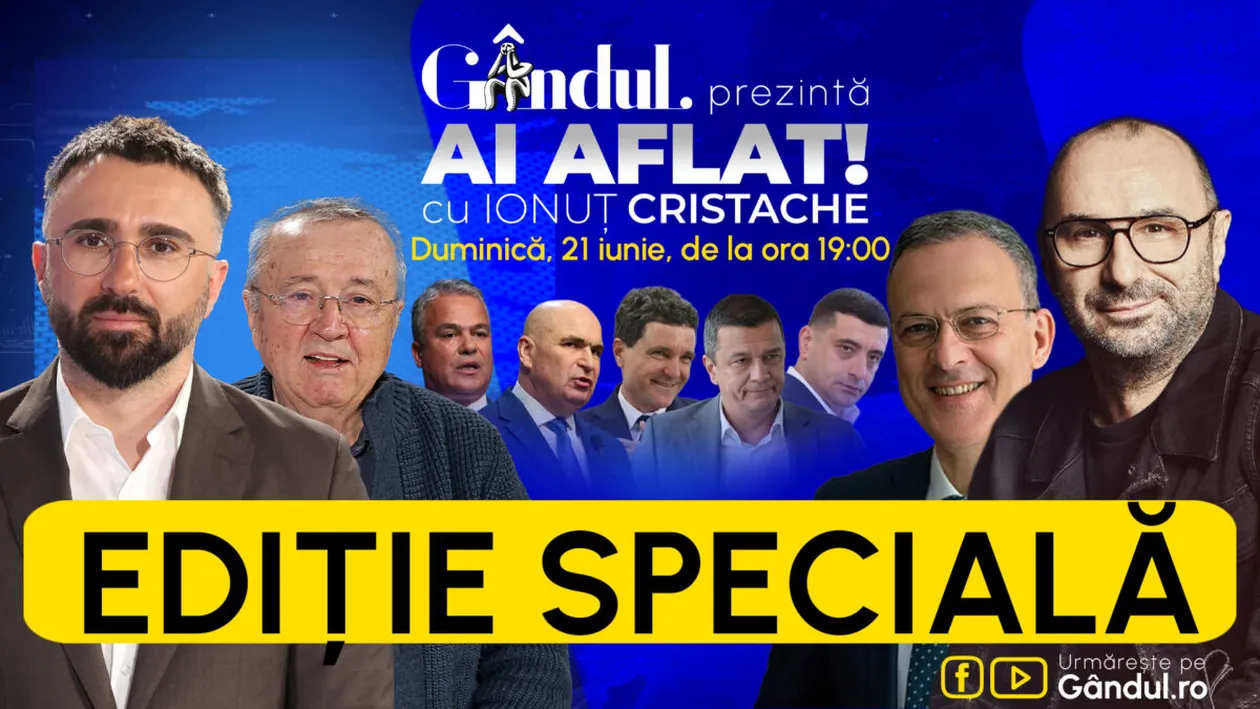 Ediție specială a emisiunii Ai aflat! cu Ionuț Cristache. De la ora 19.00, Ionuț Cristache, Marius Tucă, Ion Cristoiu și Răzvan Dumitrescu analizează ziua decisivă pentru susținerea guvernului Adrian Veştea