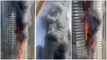 Incendiu de proporții la Dubai Marina! Momentul în care una dintre cele mai înalte clădiri a luat foc + 4.000 de persoane evacuate