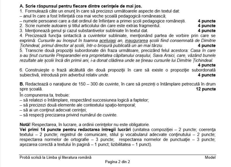 Evaluarea Națională 2019. Modele de subiecte la limba română