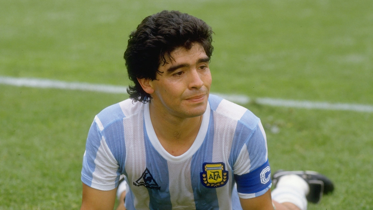10 Jun 1986:  Diego Maradona of Argentina gets up from the pitch during the World Cup match against Bulgaria at the Olympic Stadium in Mexico City. Argentina won the match 2-0.  Mandatory Credit: David  Cannon/Allsport