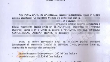 Facut de bani de avocatii si executorii Monicai! Cum a ajuns Columbeanu sa plateasca taxe legale de 21 de ori mai mari?