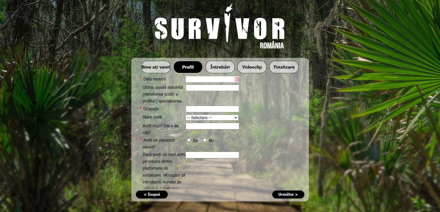 Formular de înscriere Survivor România. Foto: talent.protv.ro