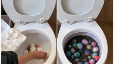 Astea e ultima! Influencerița care a vopsit ouăle de Paște în vasul de toaletă
