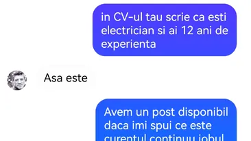 Bancul zilei | “În CV-ul tău scrie că ești electrician și ai 12 ani experiență”