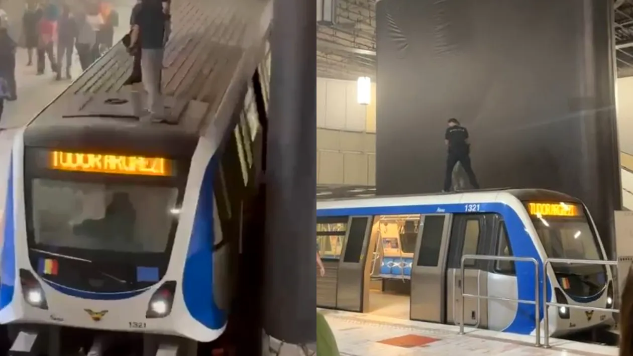 Incident șocant în Capitală! Un bărbat s-a urcat pe trenul Metrorex și nu voia să mai coboare. Poliția a intervenit de urgență! VIDEO