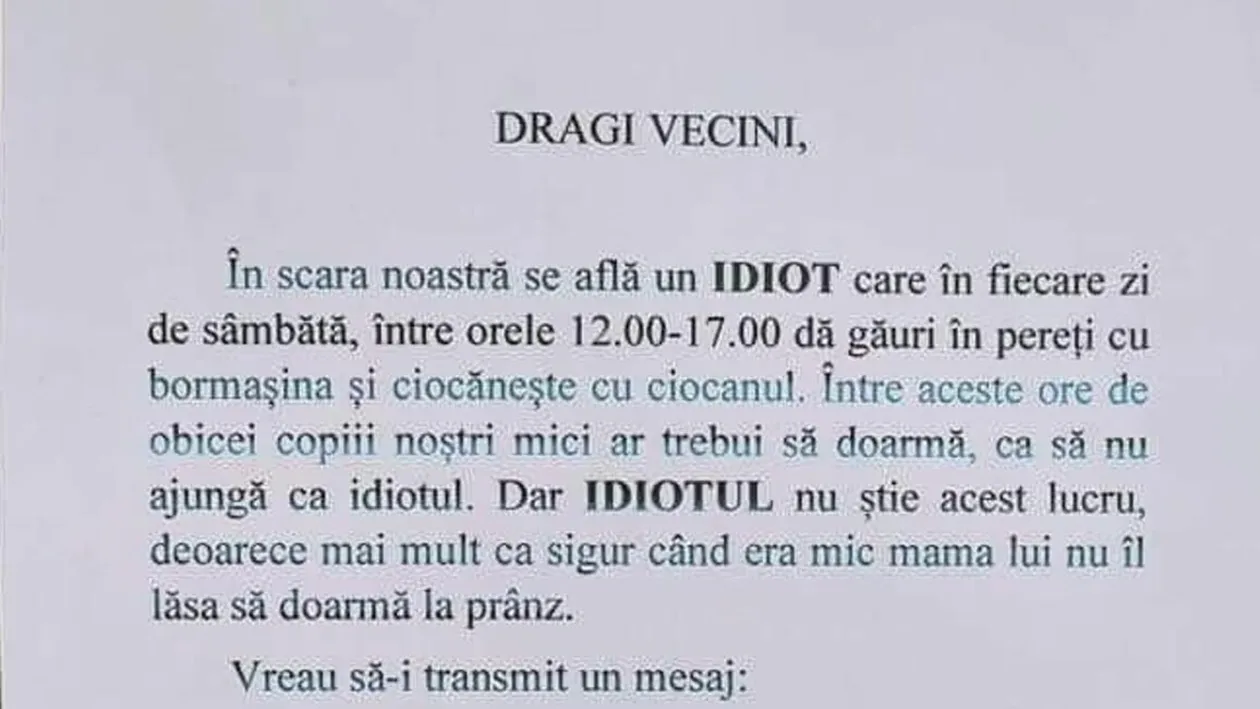 Ce afiş a lipit un bărbat la intrarea în scară. Mesajul a devenit viral!