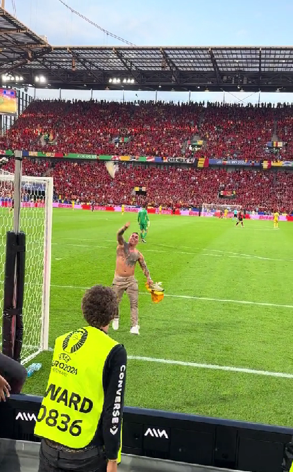 Ce a făcut un spectator român, în pielea goală, după ce a intrat în teren: „Ia, bă, adidasu'”. Imagini virale de la meciul României!