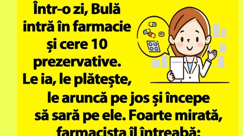 BANC | Bulă intră în farmacie și cere 10 prezervative