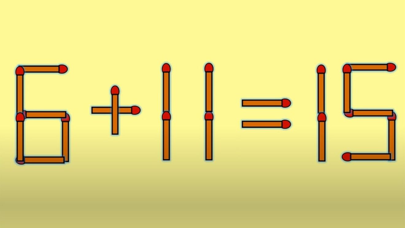 Test de inteligență | 6 + 11 = 15 este greșit. Corectați egalitatea, mutând un singur chibrit